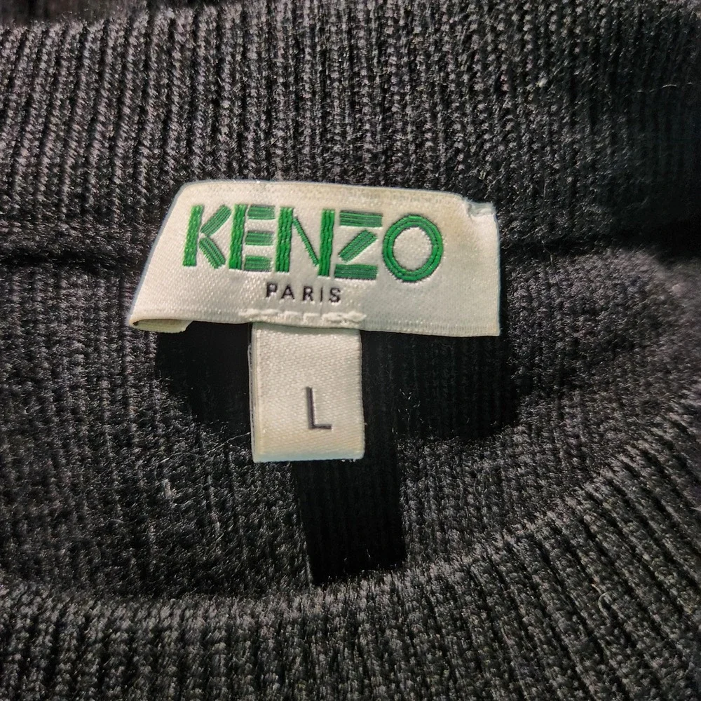 Kenzo Sweater Tiger Head Ribbed Knit 100% Wool Designer Black L